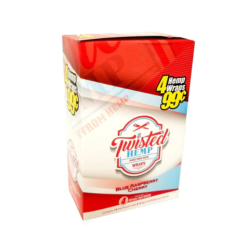 😎TWISTED WRAPS 4 LEAF PACK🔥15 COUNT BOX 💖BLUE RASPBERRY CHERRY