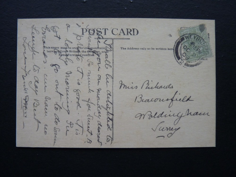 PRINTED POSTCARD. BROOKLANDS, WEYBRIDGE. ORIGINAL - RACING TRACK. 1909.