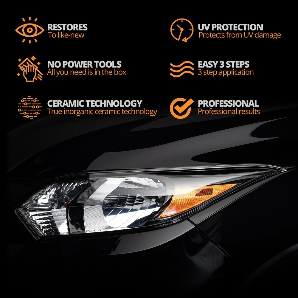 Ceramic Headlight Restoration Kit, No Power Tools Required - 10 Wipe Kit