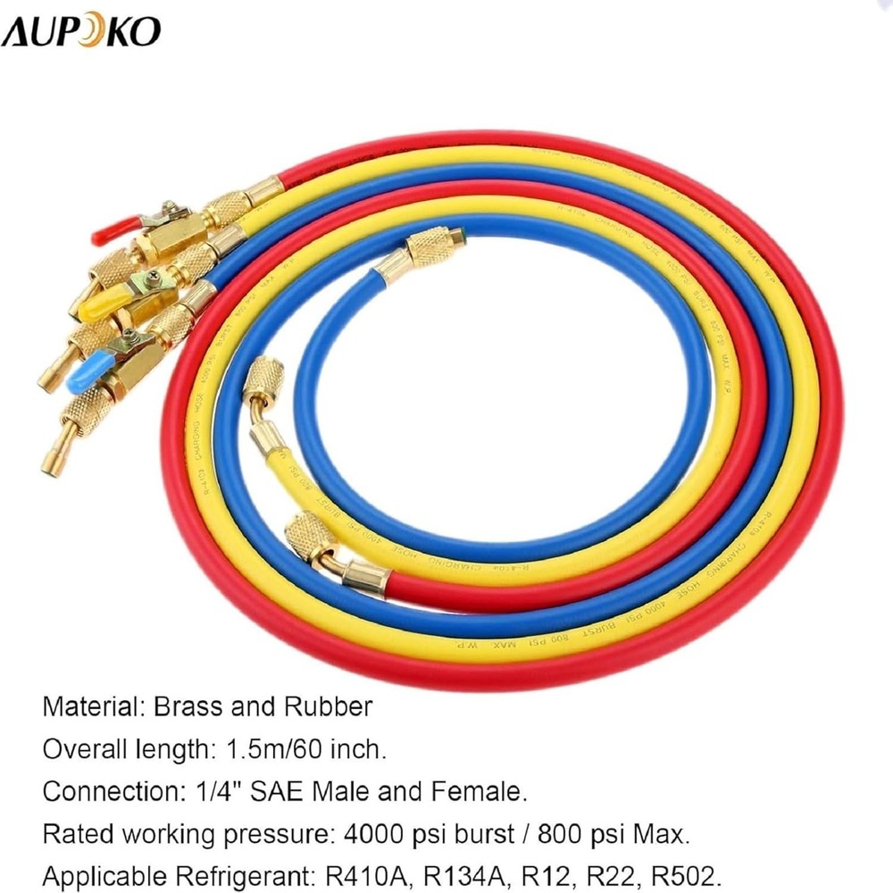 Versatile 60" R410A A/C Charging Hoses - 800 PSI High Performance & Durable