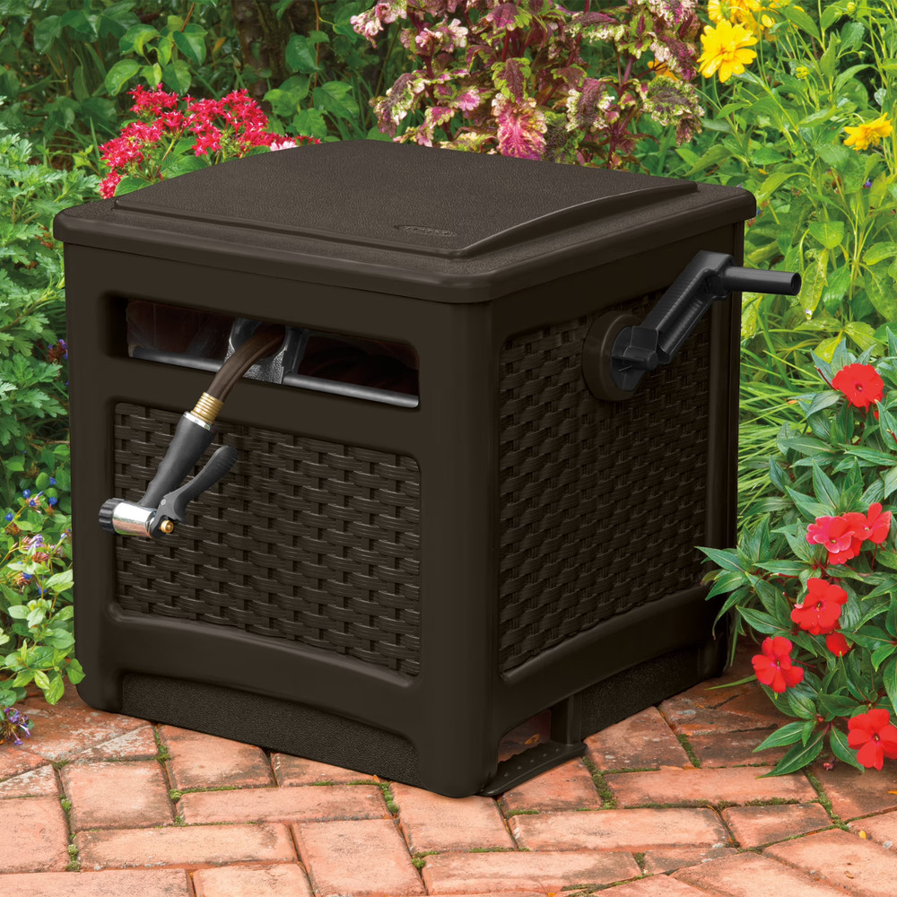 Suncast 225 ft. Smart Trak Wicker Garden Hose Reel Guide and Hideaway,Java Brown