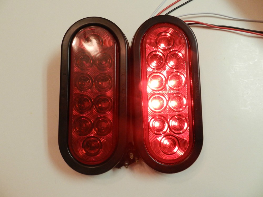 (2) RED 6" Oval LED 10 Diode Tail Light w/grommet & plug Truck Trailer Optronics