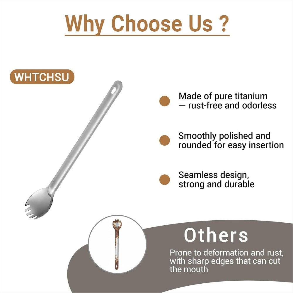 Titanium Long Handle Spork with Polished Bowl