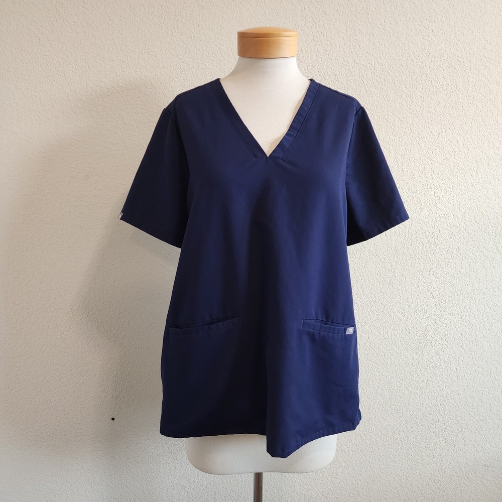 Figs Casma Three-Pocket Scrub Top Navy Blue V Neck Technical Collection XL