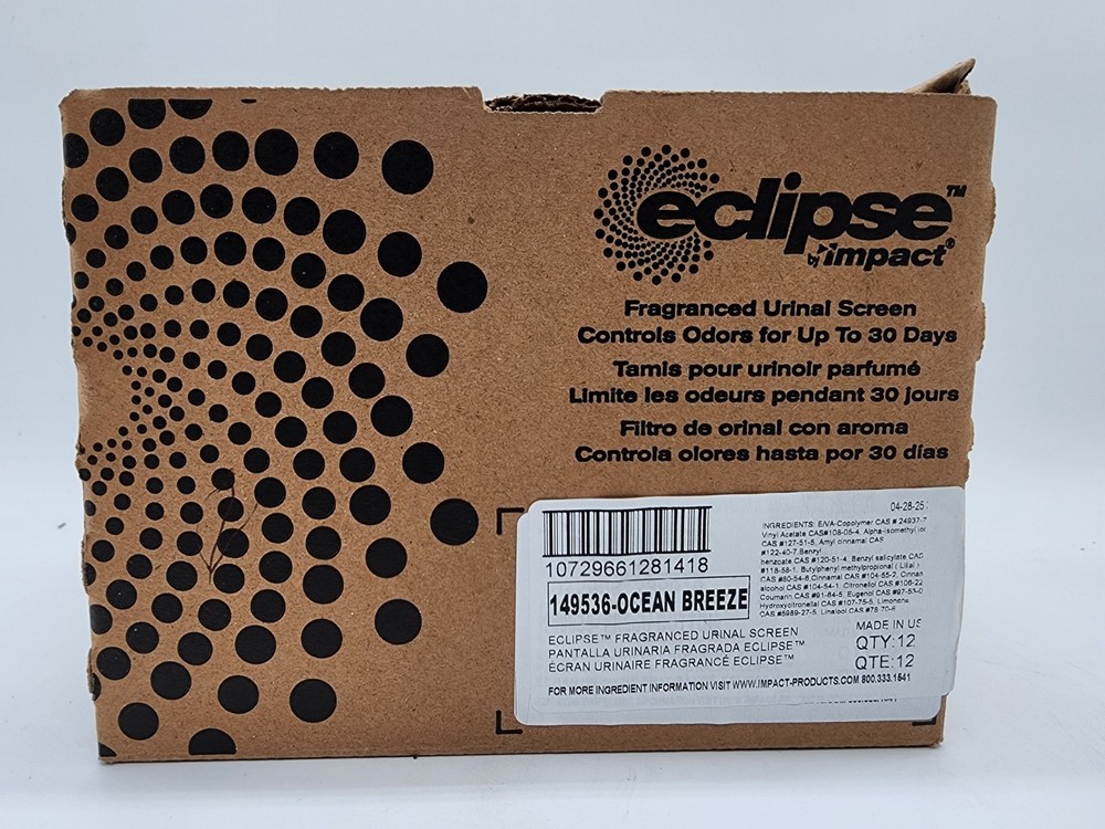 Impact Eclipse Urinal Screens Ocean Breeze 12 Pack Deodorizer Splash Guard NEW