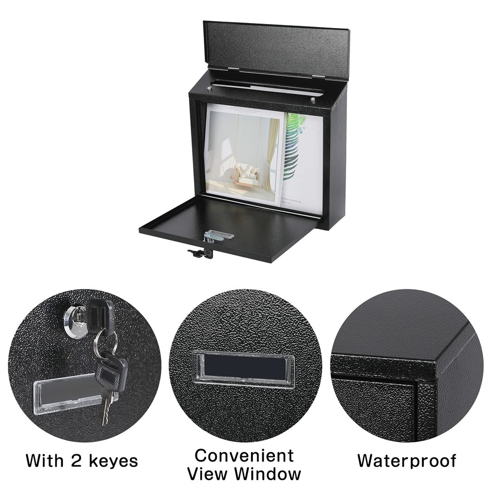 Mail Boxes with Key Lock,Locking Mailbox Wall Mounted,Security Black