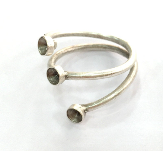 Wrap Ring Blank Setting Base Bezel Cabochon Antique Silver Plated Brass G3498