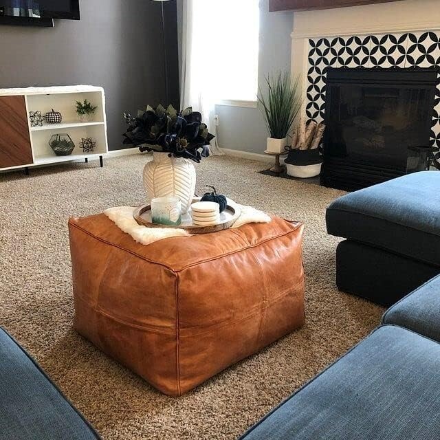 Footstool Unstuffed Boho 20'' Footrest Leather New Pouffe Moroccan Comfertable