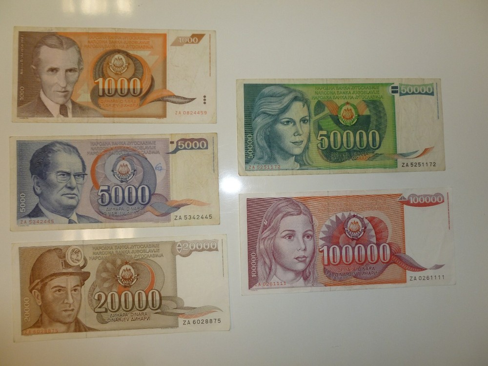 Yugoslavia Collection 10 Different Dinara Banknotes All ZA Replacement Serials