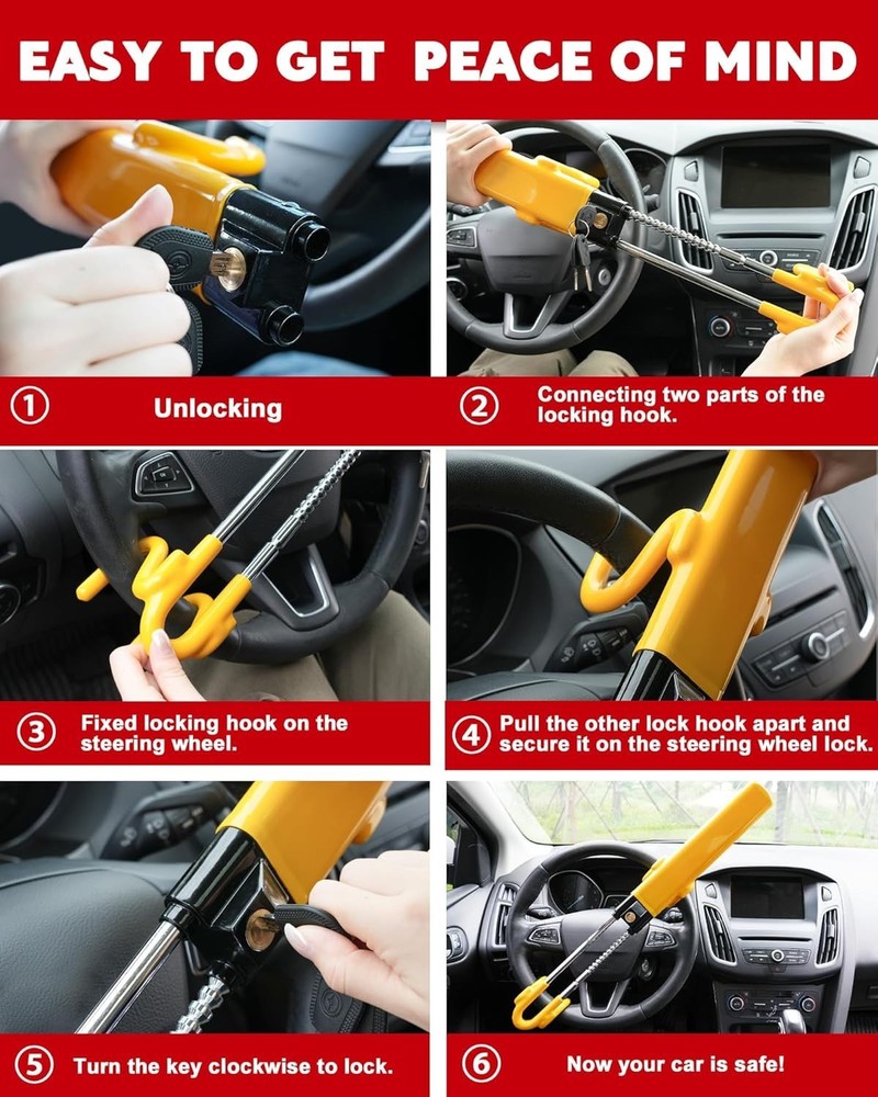Steering Wheel Lock - Heavy Duty Antitheft Device and Car Security Lock with ...