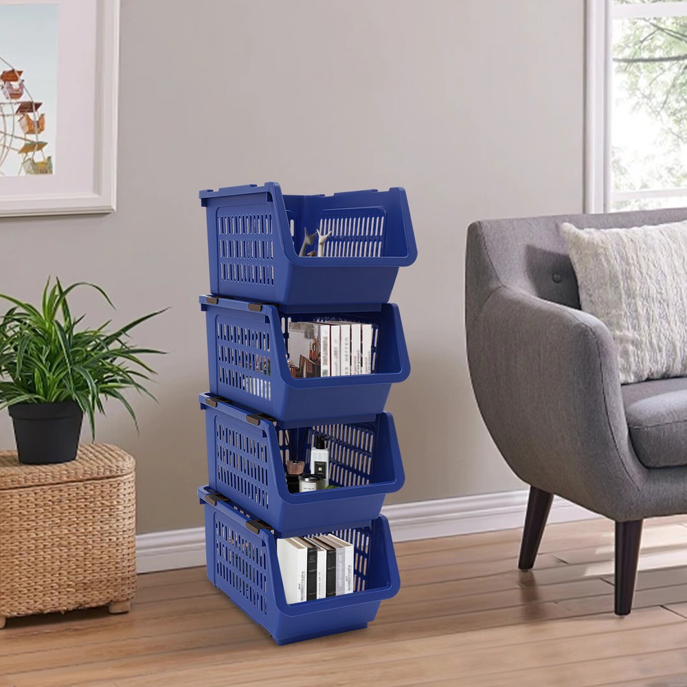 4 PCS Stacking Storage Baskets, PP Plastic Stackable Organizer Bins 76x34x24cm