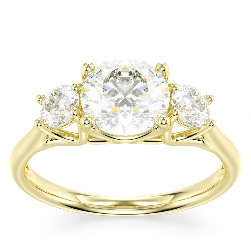 Solid 14K Solid Yellow Gold Round Cut 3 Three Stone Engagement Promise Ring