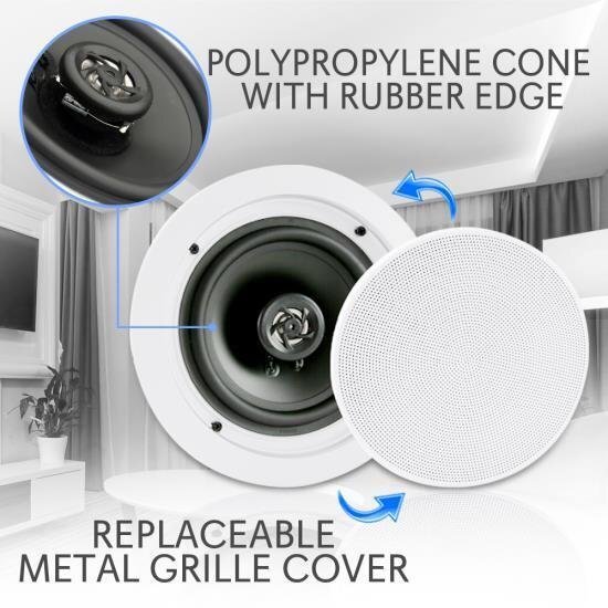 Dual 8’’ Bluetooth Ceiling / Wall Speakers, 2-Way Flush Mount Home Speaker Pair