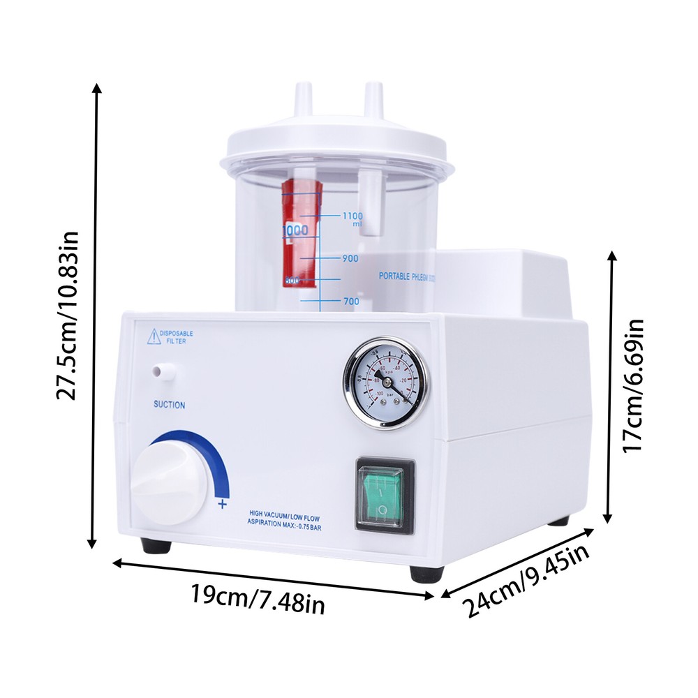 Portable suction machine with ≥11L/min flow rate, adjustable negative pressure
