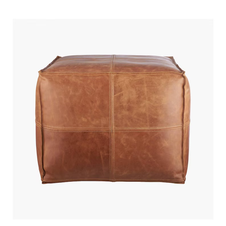 Ottoman Moroccan Leather Unstuffed Square 20'' New Footstool Pouffe Boho Style