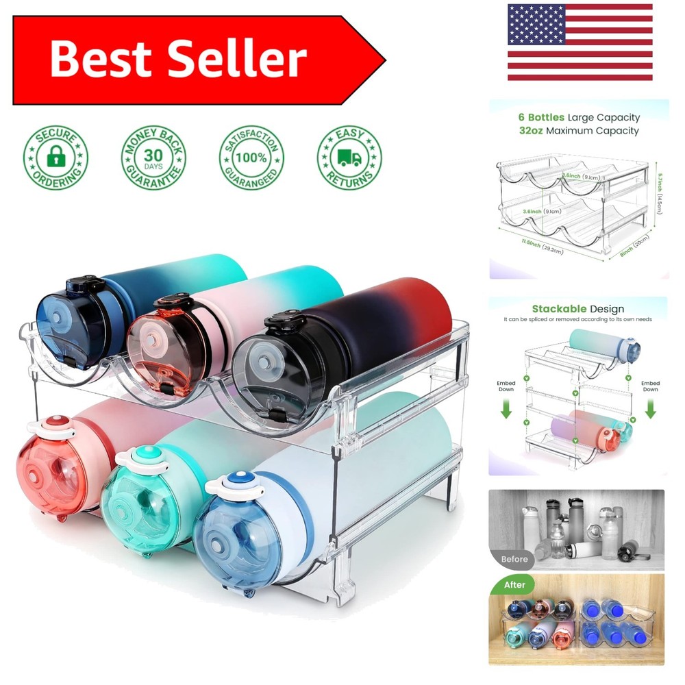 Compact Water Bottle Organizer - Stackable & Clear Acrylic, 2 Pack Included
