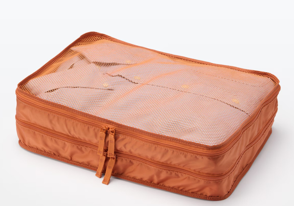 Muji Foldable Polyester Sorting Case  Double type Orange M 26x40x10cm