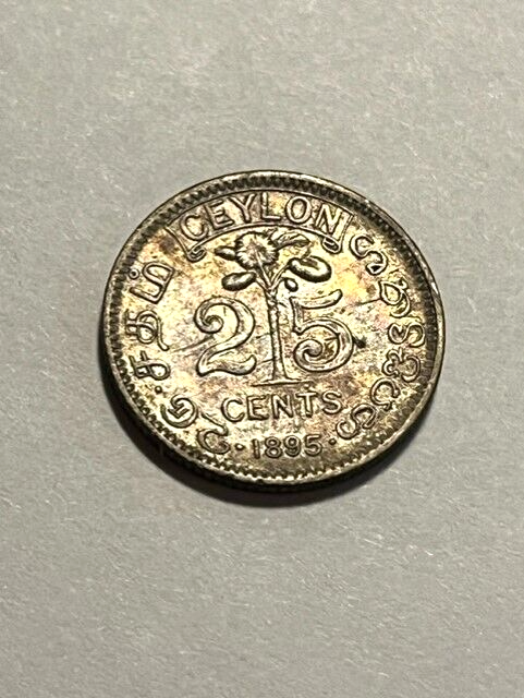 1895 Ceylon 25 Cents Silver VF+ #17858