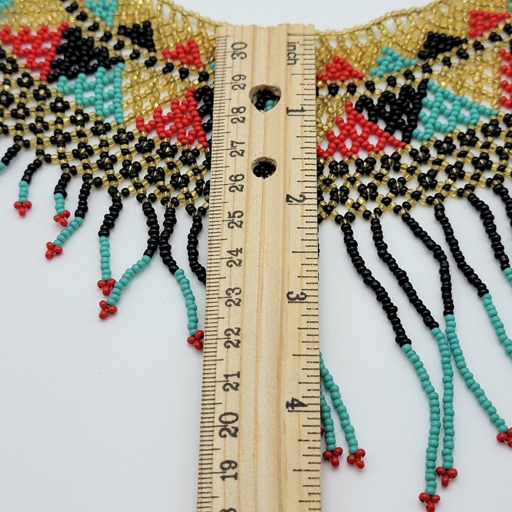 Native Style Multicolor Seed Bead Macrame Collar Necklace Artisan Statement