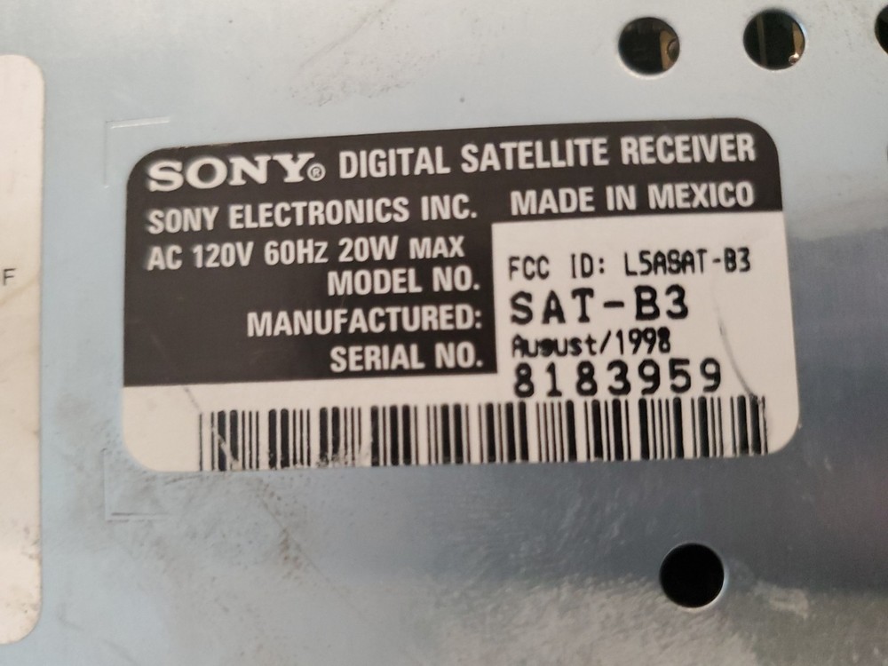 Sony SAT-B3 DSS DIRECTV Digital Satellite Receiver, 32 BIT Processor, Used