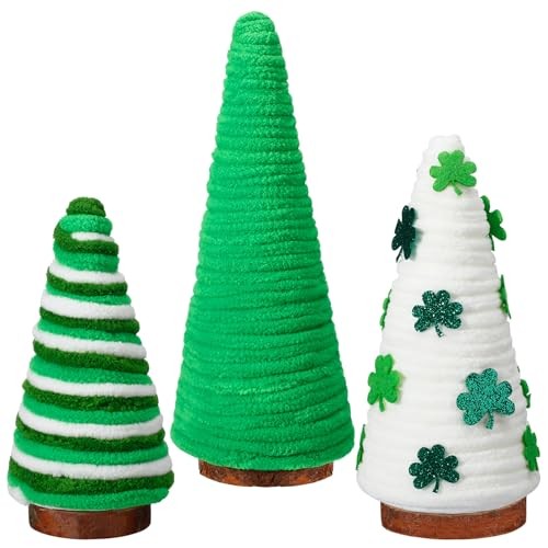 3 Pcs St. Patrick's Day Tree Table Decorations Yarn Wrapped Mini Trees Green
