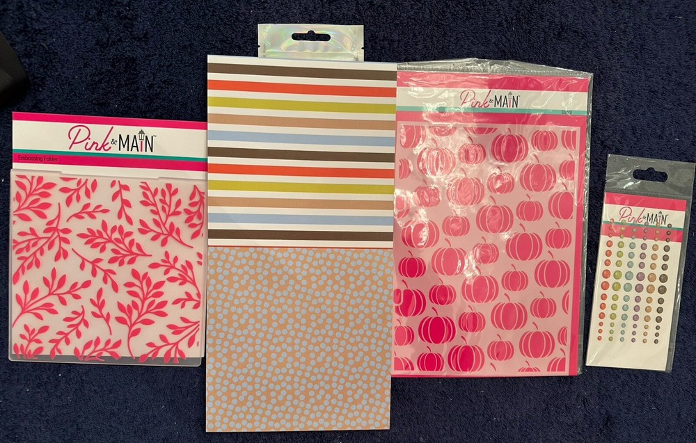 Pink & Main Embossing Folder, Enamel Dots, Sequins, Stencil And Paper Pad