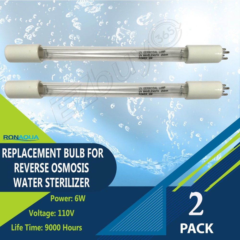 Ultraviolet UV Light Bulb 6W for Water Sterilization System Set of 2
