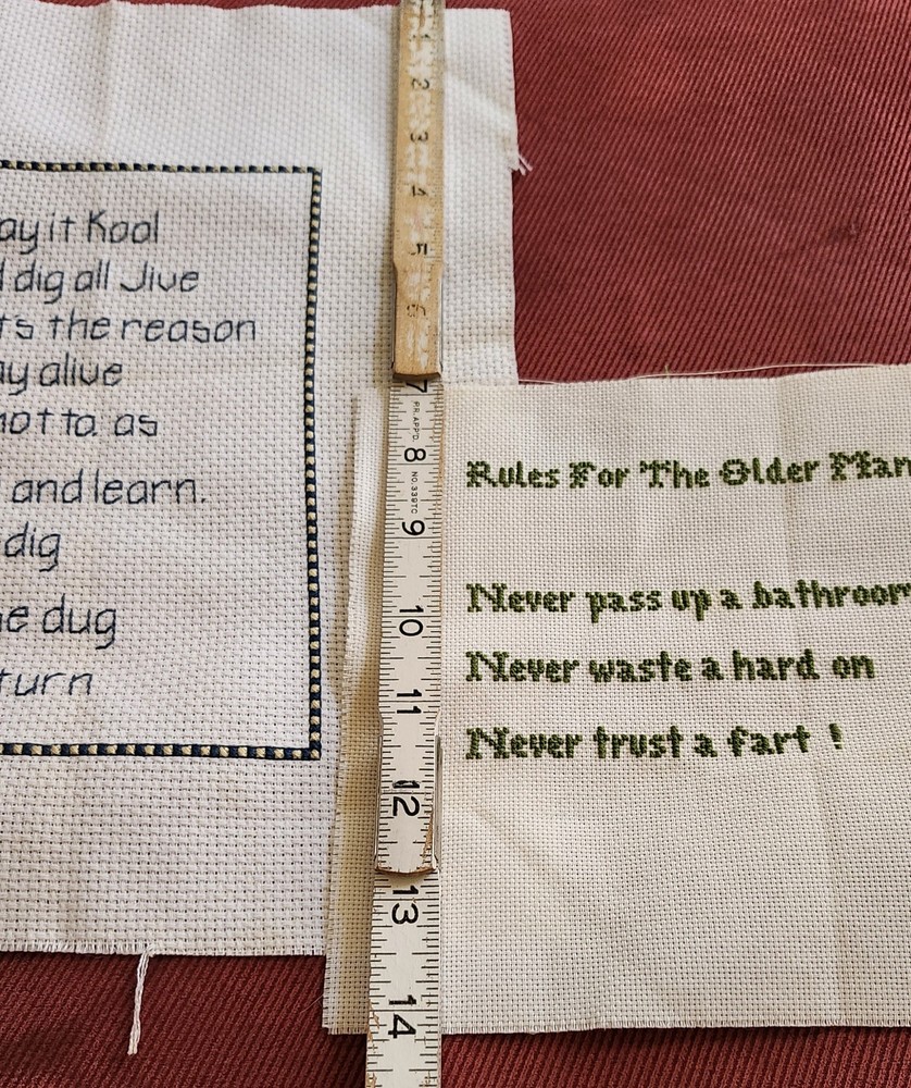 Complete 2 Old Man Jokes Phrase Cross Stitch Embroidery Square Patch