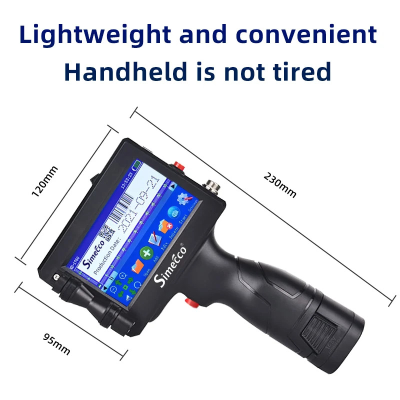 Handheld inkjet printer prints text, batch number, barcode, brand identification