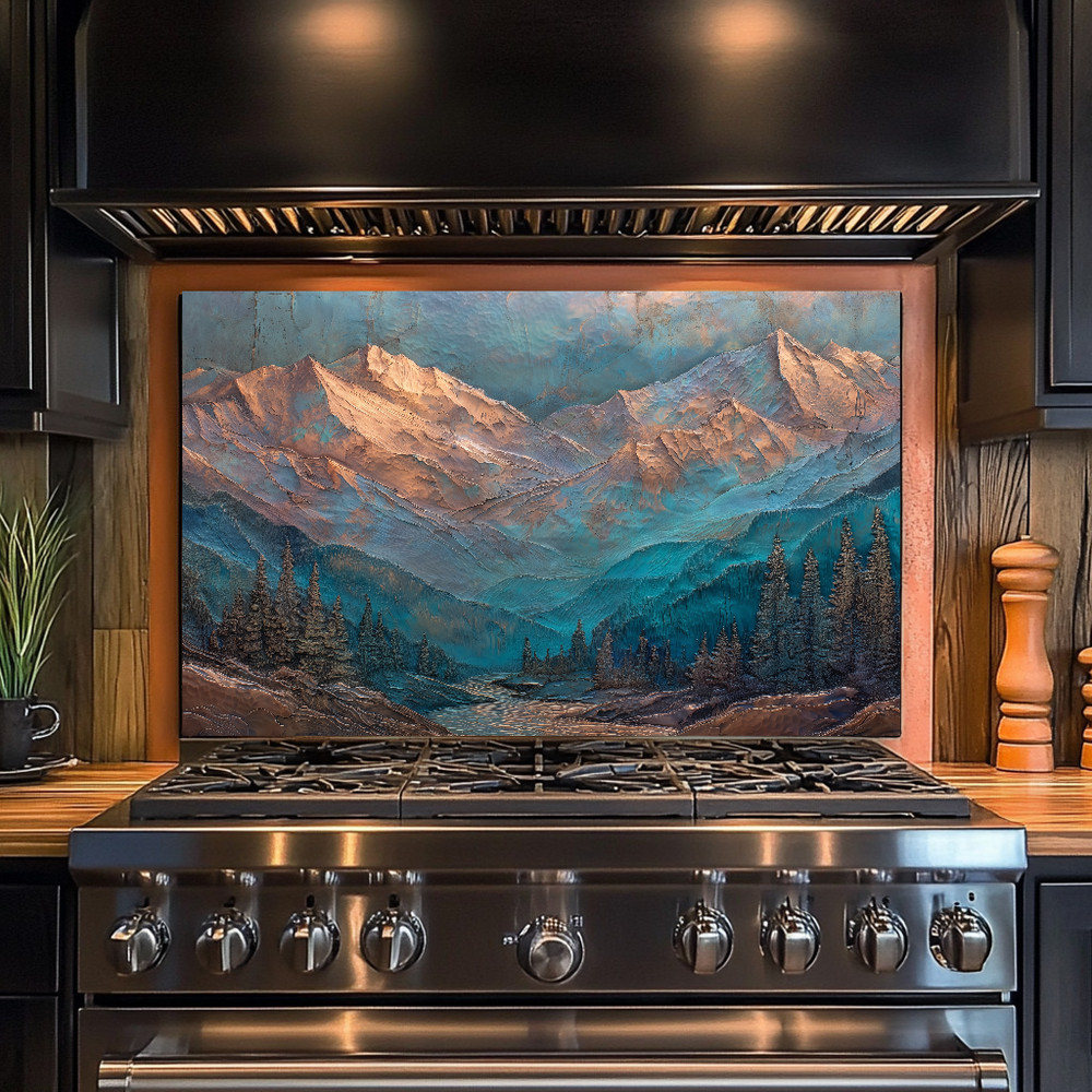 Turquoise Mountain Kitchen Backsplash, Rustic Cabin Decor, Western Mountain Art