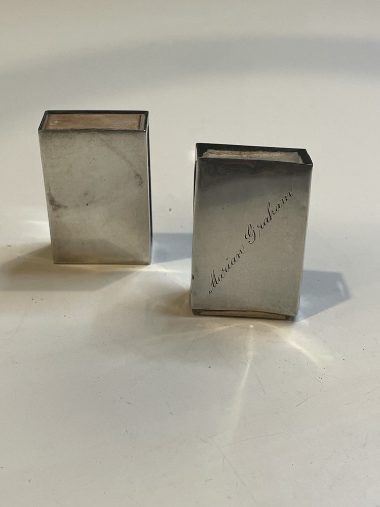Pair of Sterling Silver (.925) Rectangular match Boxes 1 monogrammed