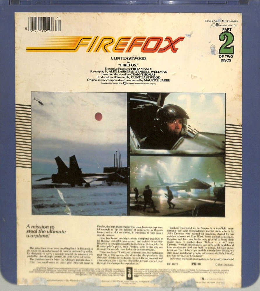 Firefox (1982) Vintage Double CED Videodisc