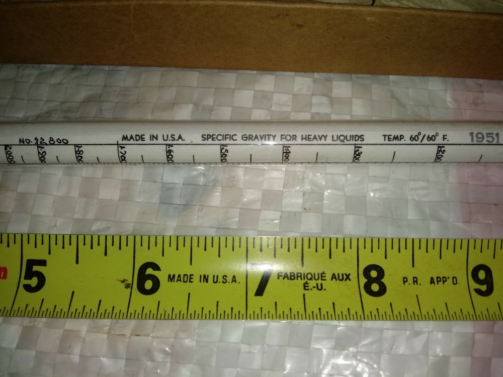 Vintage 1951 KIMBLE Precision Scientific Hydrometer Specific Gravity Lab Nice