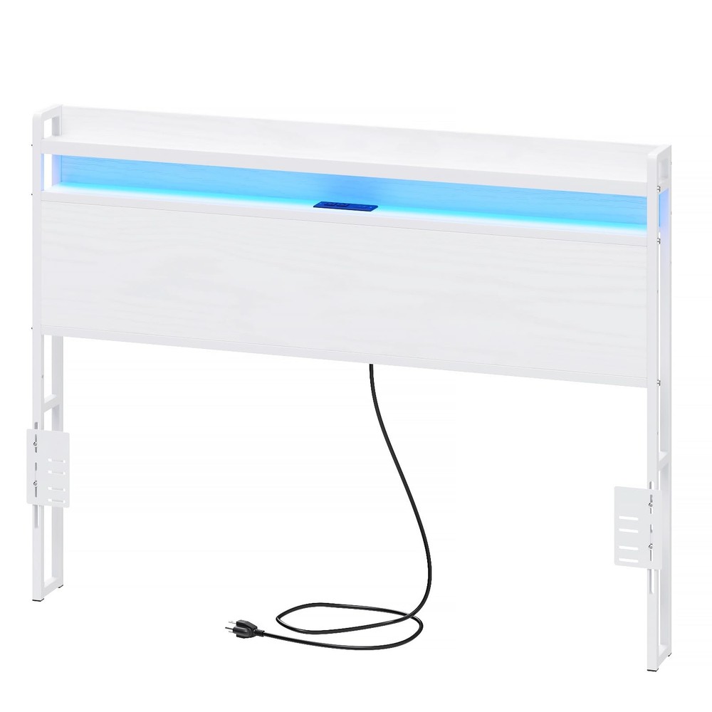 Headboard for Full Size Bed Frame with 2 Tier Storage, with Outlets, USB and ...