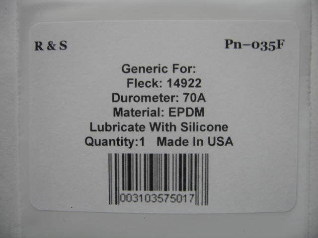 Fleck 14922 o-ring / R&S 035F / FDA EPDM Material / Control Valve Assemblies
