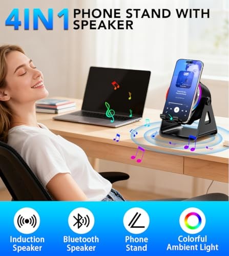 Bluetooth Speaker, 4-in-1 Wireless Induction Speaker & RGB Light Stand Black