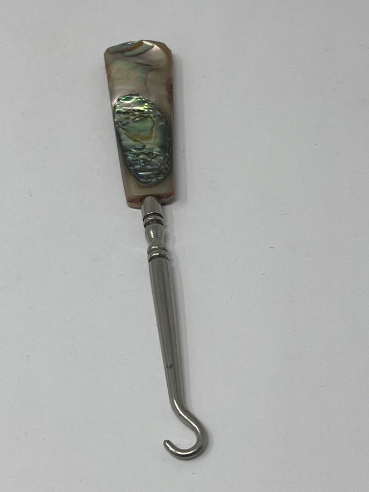 Victorian Edwardian Buttonhole Buttonhook Boot Glove Abalone Shell Handle