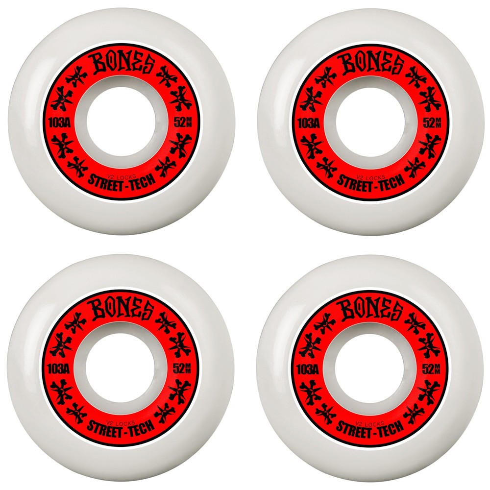 Bones Skateboard Wheels 52mm STF V2 Locks 103A White