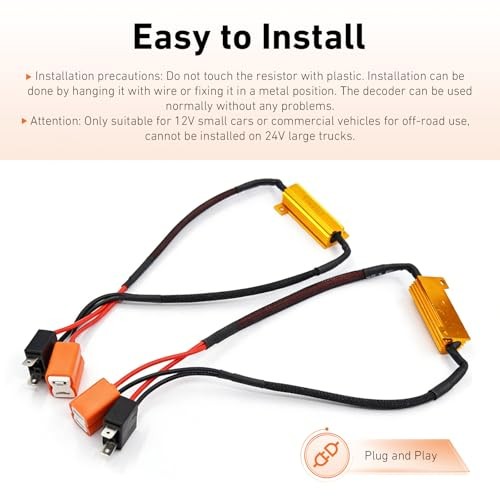 2PCS H7 Car LED Resistor Kit, 50W 6 Ohm Vehicle Anti Flicker Error Decoder,