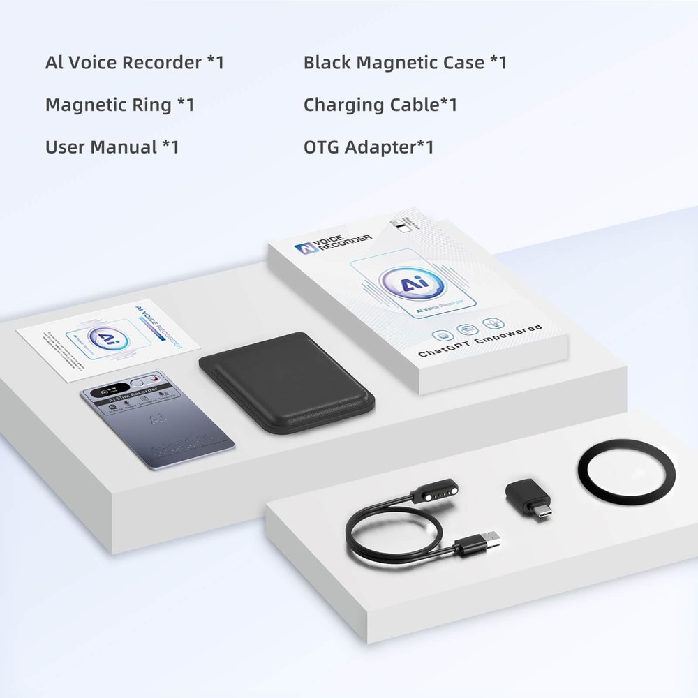 WILIBUT AI Voice Recorder with App Control, Advanced Transcribe & Grey