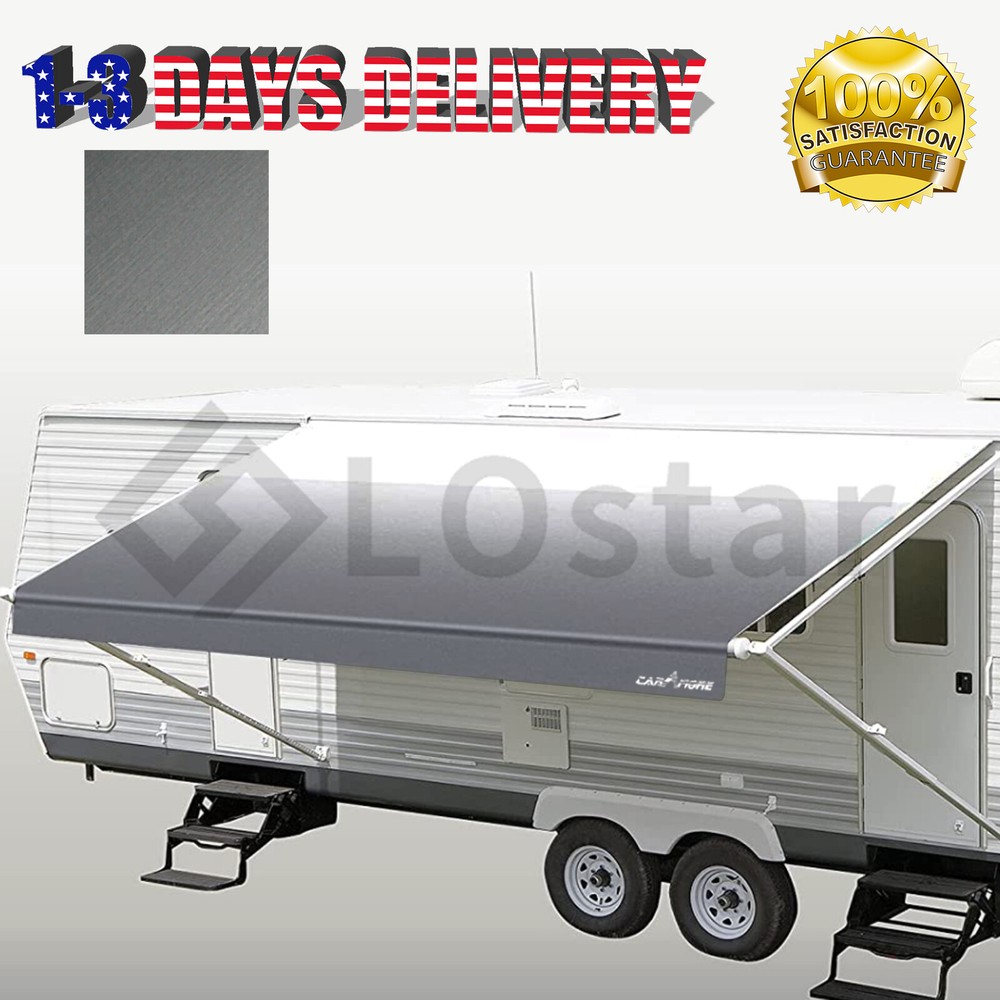 RV Awning Fabric 7'1''-18'1'' Width Camper Awning Replacement Shade Gray Fade