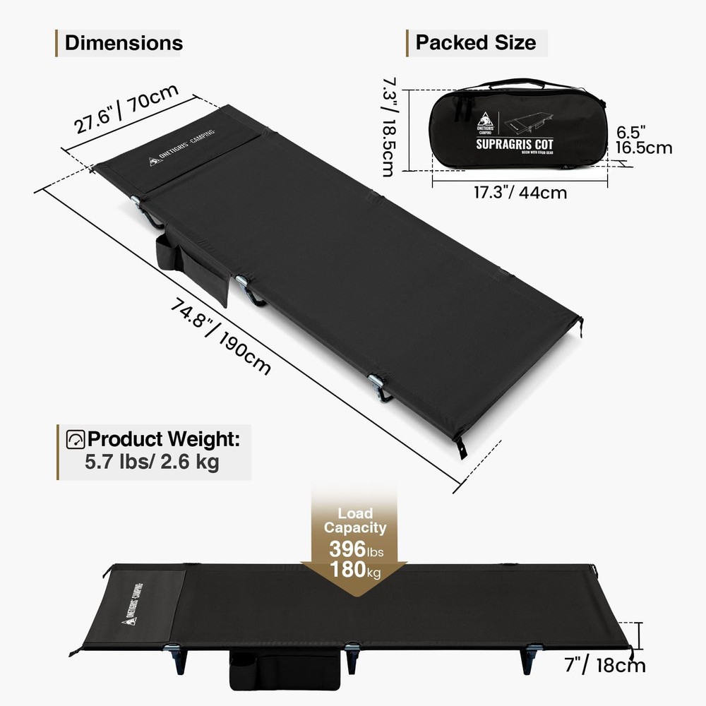 SUPRAGRIS Camping Cot, Support Up to 400lbs, Lightweight Comfortable Folding ...