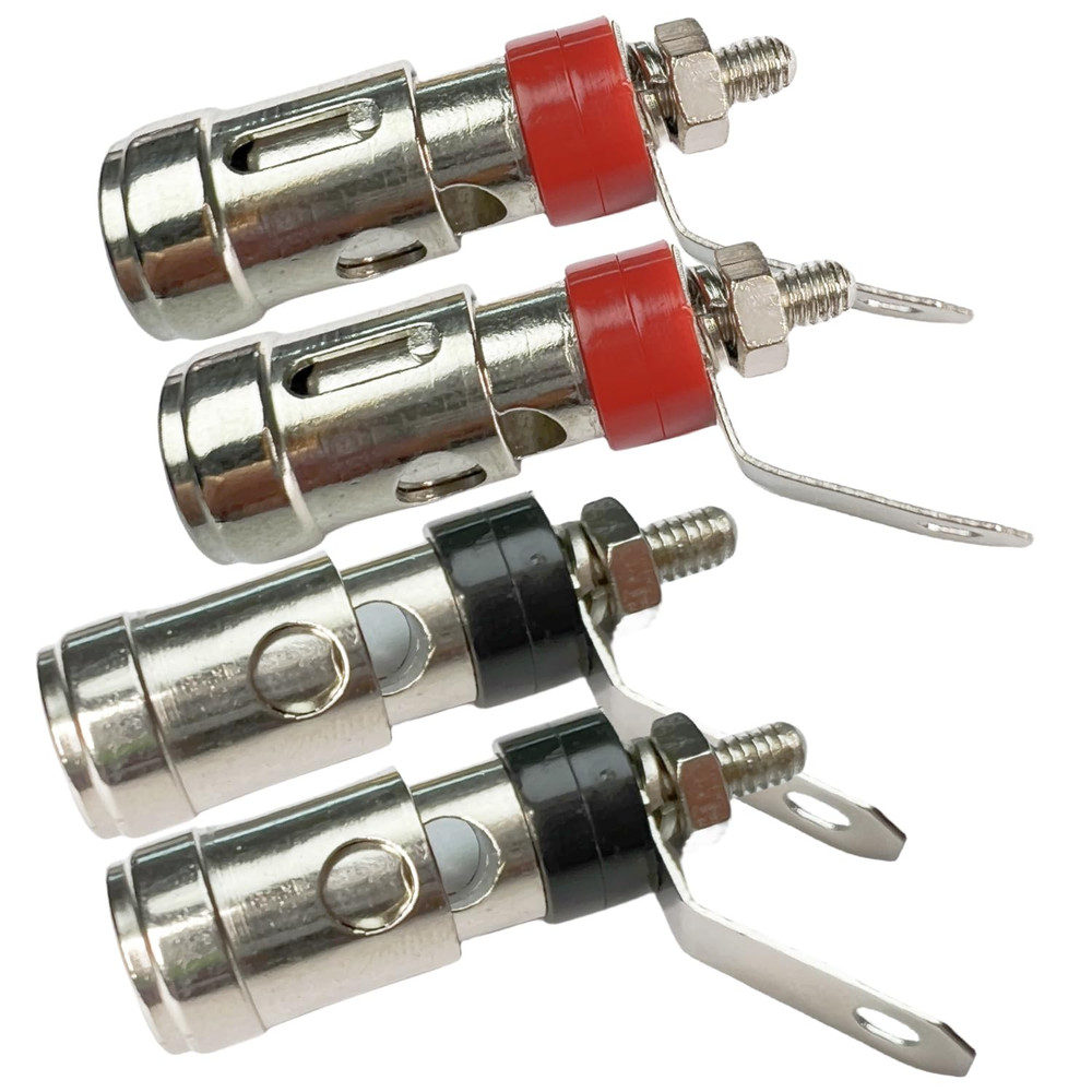 4-Pack Speaker Binding Post Terminals – Spring Loaded Banana Plug Jack Red/Black
