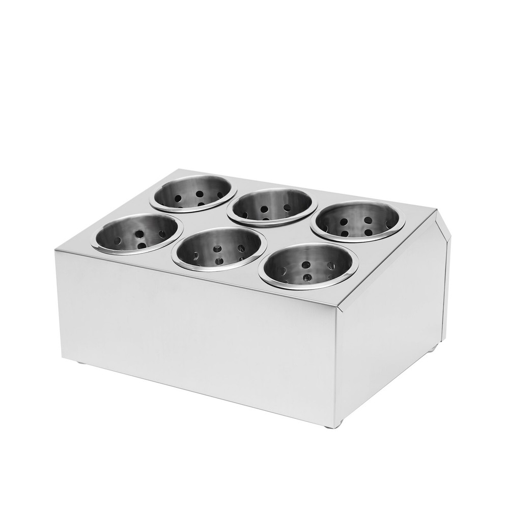 6-Hole Stainless Flatware Storage Case Spoon Cylinder Holder Knife Container