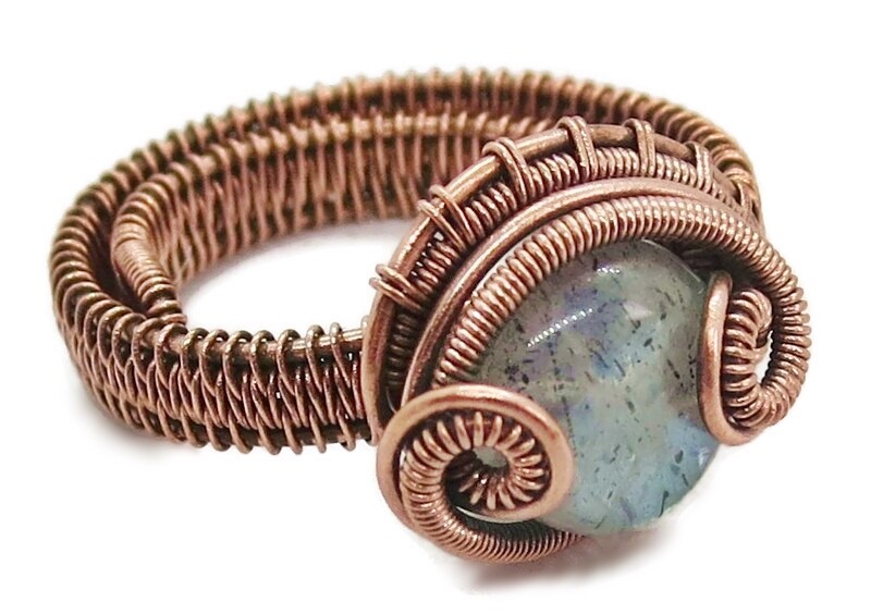 Adjustable Labradorite Wire-Wrapped Ring in Copper