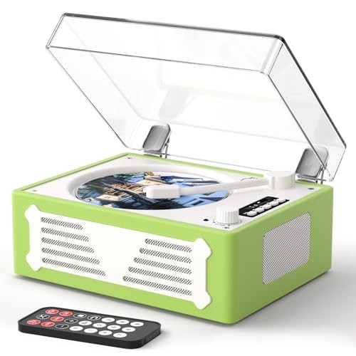 Retro CD Player with Bluetooth Transmitter Receiver, HiFi Stereo Green