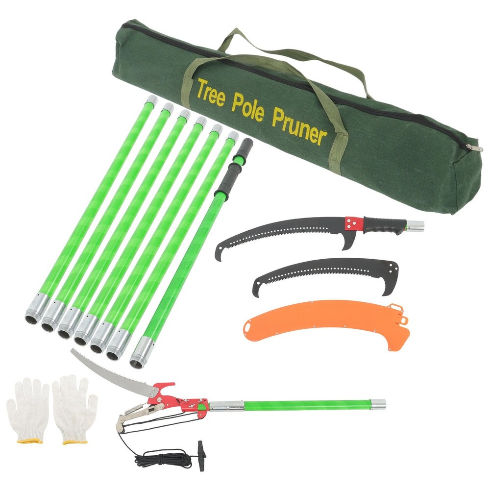 8-Section Telescoping Green Pole 27FT Extendable Tree Trimmer & Pole Saw Combo