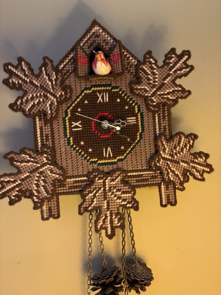 VTG Needlepoint Cuckoo Clock Working Battery Operated