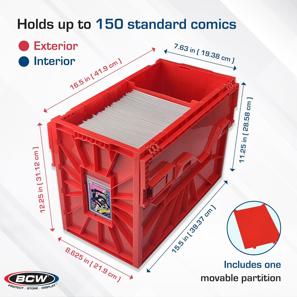 Short Comic Book Bin | Holds 150 Comics | Stackable Plastic Storage | Acid-Free