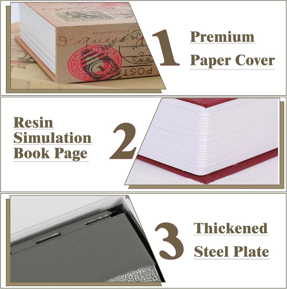 Decorative Book Safe Box with Combination Lock, Vintage Faux Code, ROSE